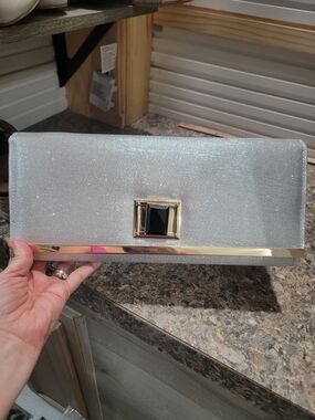 Silver Glitter Evening Clutch with Gold Accent